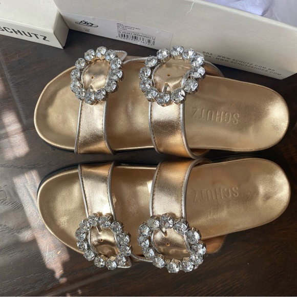 NWT Schutz Birkenstock style slip-on with crystal buckles - Picture 3 of 6